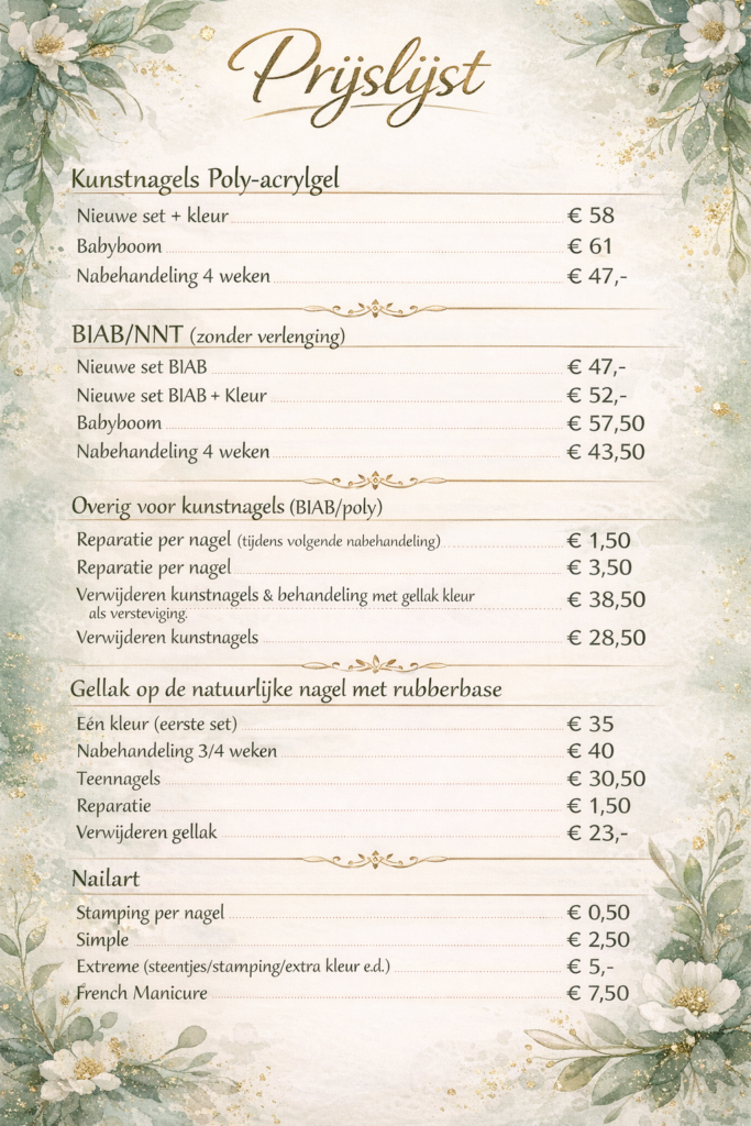 Prijslijst Nagelwensen